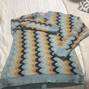 Show Me Your MuMu Textured Knit Sweater in Blue and Gold